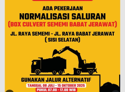 Baca juga : Penutupan Jalan Sememi–Babat Jerawat, Ada Pekerjaan Normalisasi Saluran Box Culvert