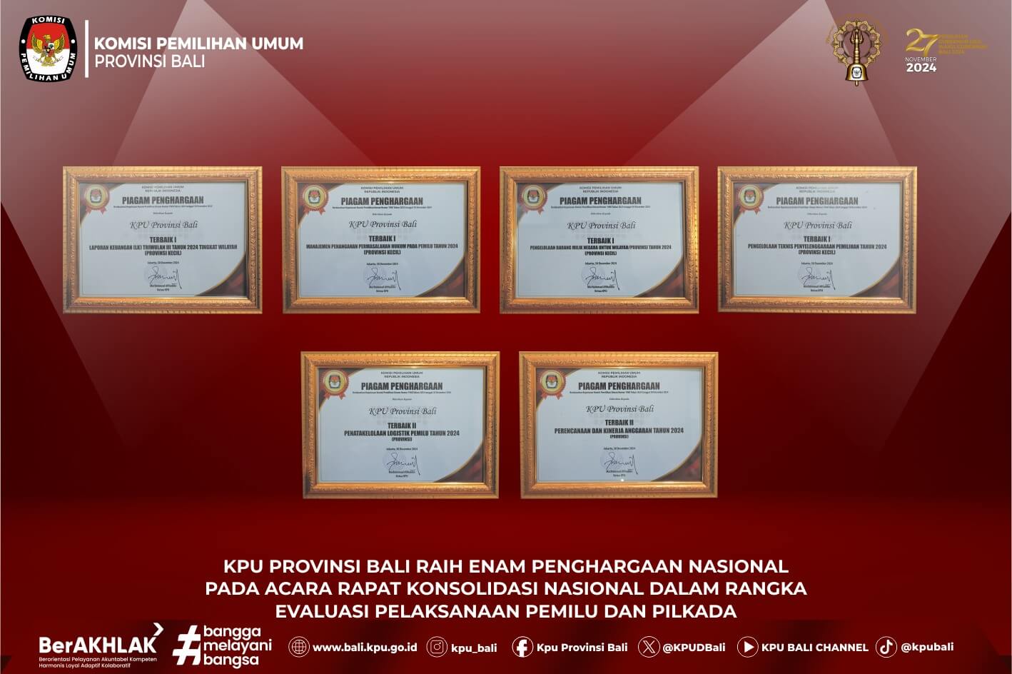 KPU Bali Raih Enam Penghargaan KPU RI