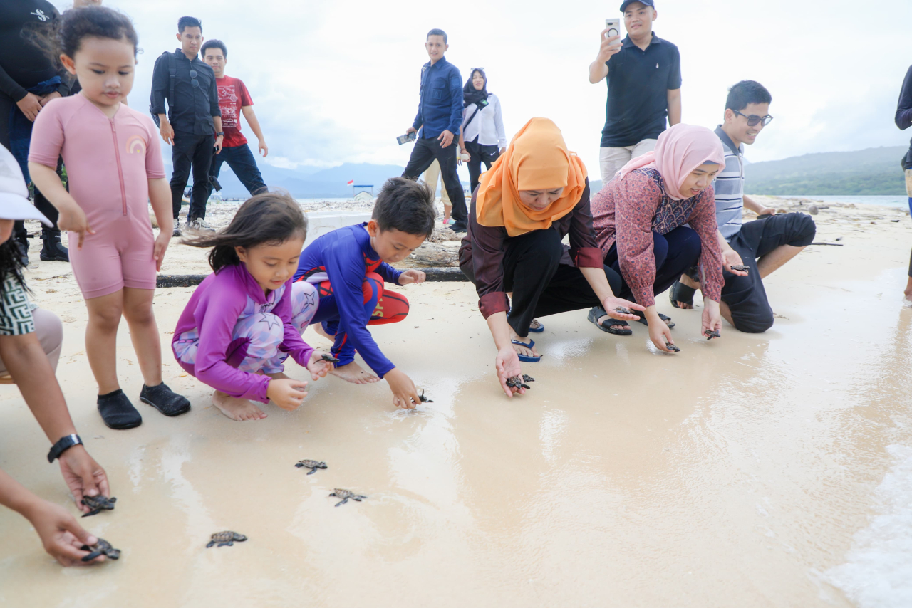 Lepas Tukik di Pulau Tabuhan, Khofifah Ajak Masyarakat Galakkan Konservasi Penyu