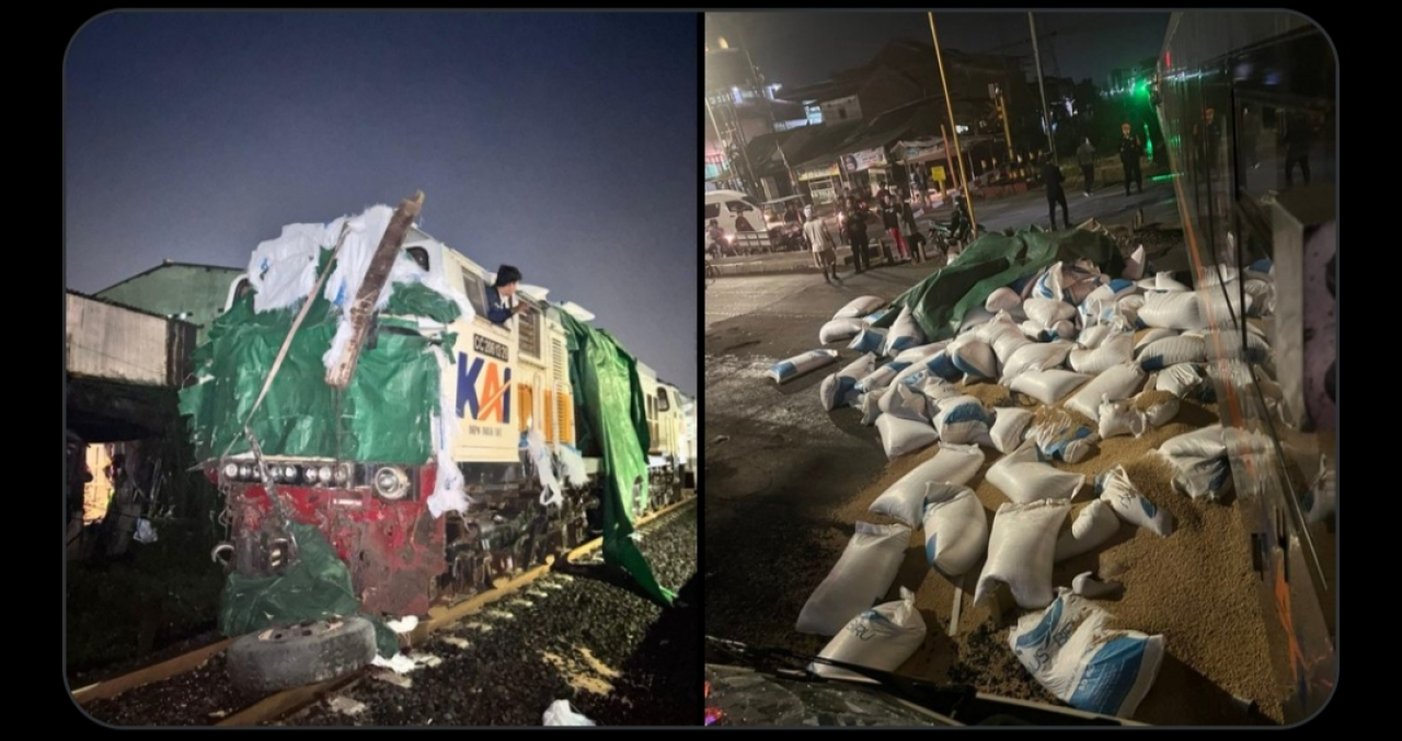 KA Harina dan Truk Angkut Kedelai Kecelakaan di Pelintasan Kaligawe Semarang