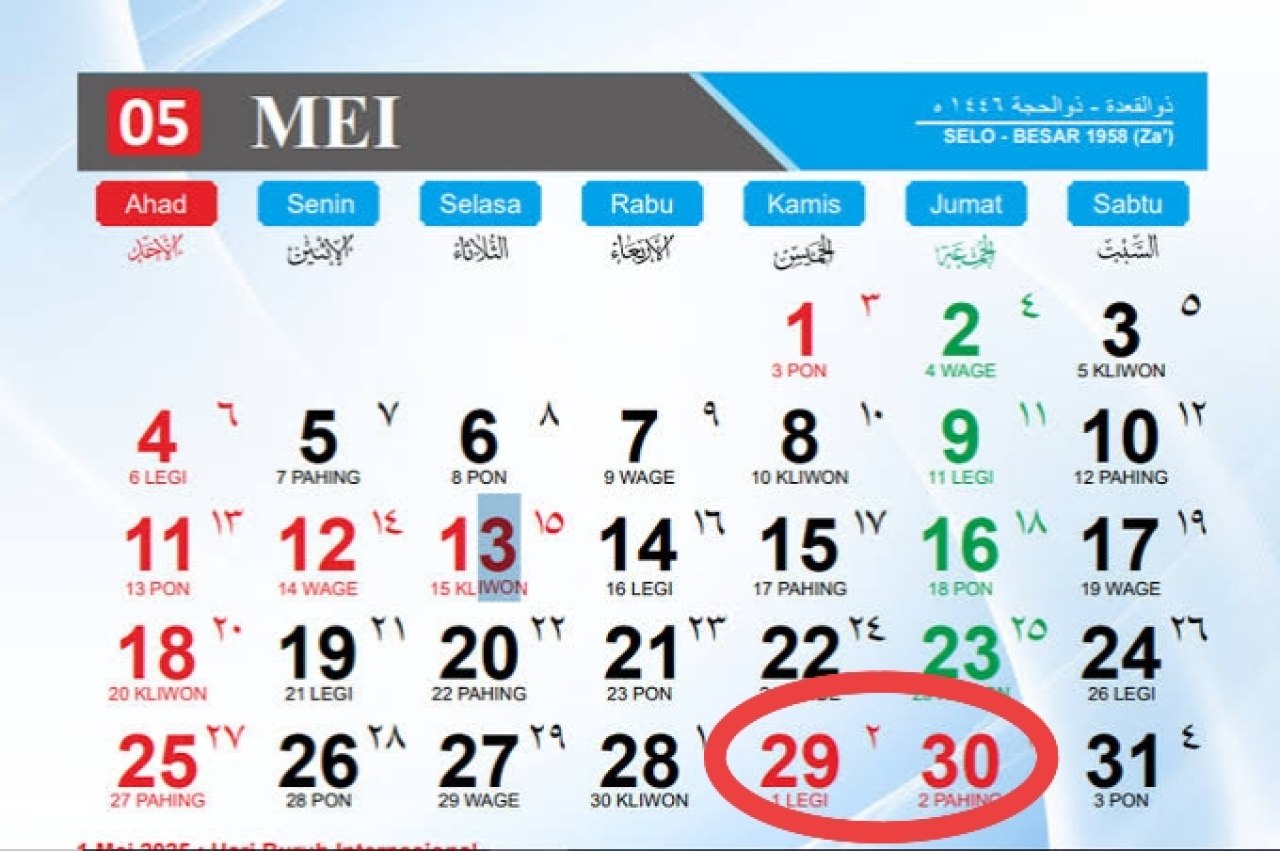 Libur Kenaikan Yesus Kristus dan Cuti Bersama Akhir Pekan, 29-30 Mei 2025