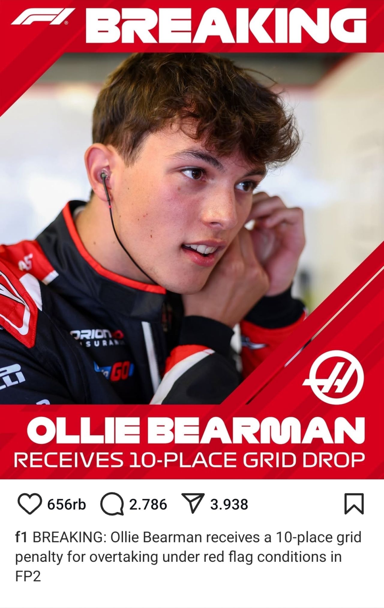 Ollie Bearman diganjar penalti abaikan lampu merah saat latihan bebas kedua F1 GP Monaco, Jumat (23/5/2025). (Foto: Instagram F1)