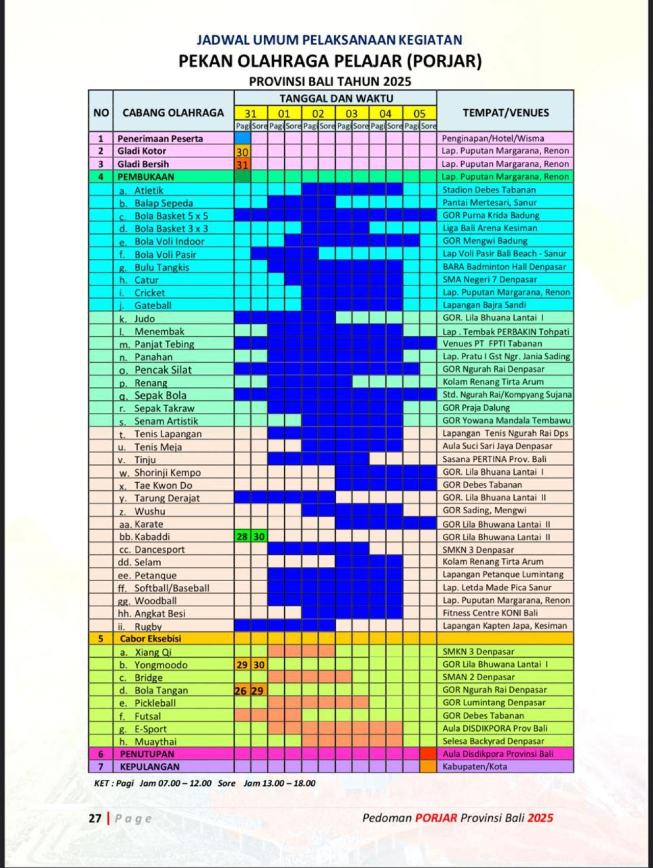 Jadwal pertandingan PORJA Provinsi Bali. (Foto: Istimewa)