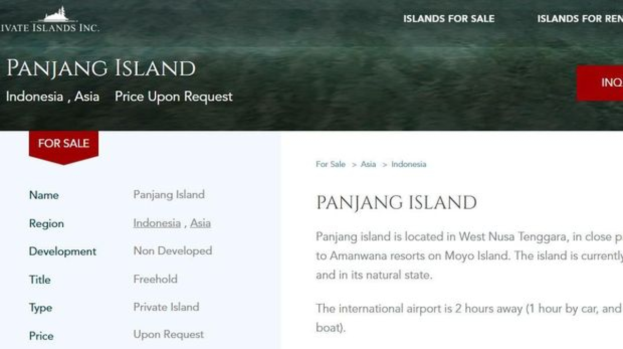 Lima Pulau di Indonesia Dijual Online, Dua Pulau Disewakan