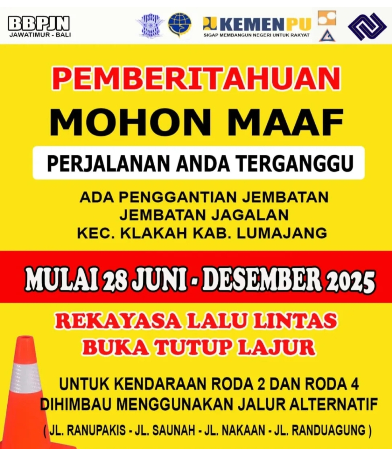 Proyek Jembatan Jagalan, Jalur Lumajang–Probolinggo Sistem Buka Tutup Sabtu 28 Juni 2025