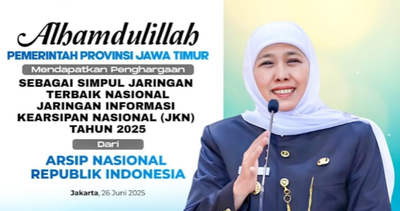 Jatim Raih Penghargaan Simpul Jaringan Terbaik, Gubernur Khofifah Komitmen Perkuat Kearsipan Terbuka dan Mudah Diakses
