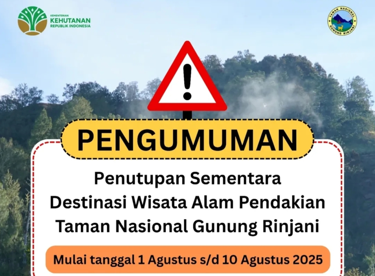 Jalur Pendakian Gunung Rinjani Tutup Mulai 1 Agustus 2025