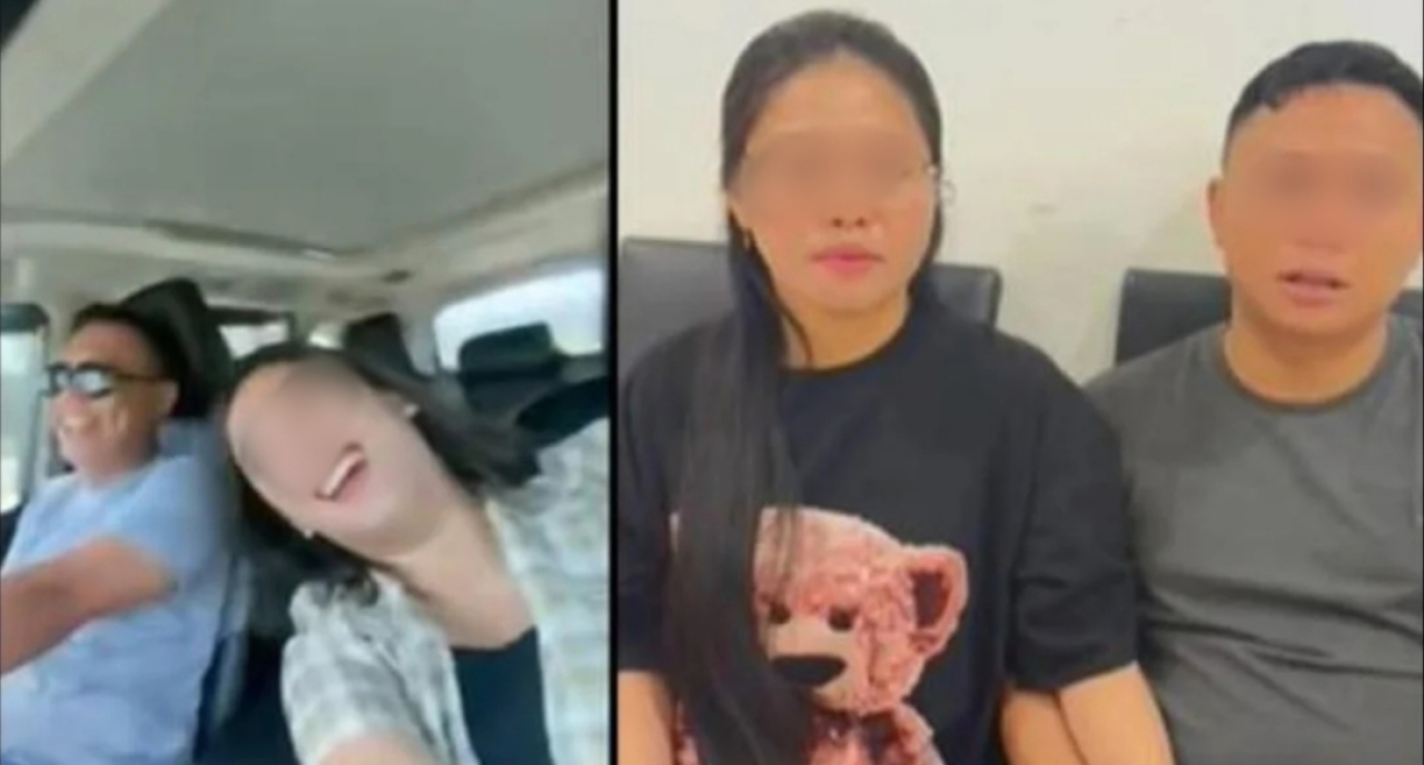 WM bersama pacar (kiri) viral hendak merampok uang negara, lantas membuat video klarifikasi bareng istri (kanan). (Foto: Tangkapan layar video)