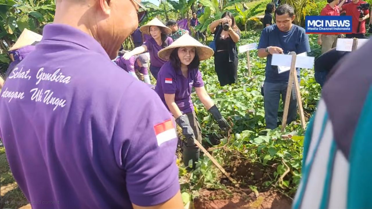 TP. PKK Badung Putu Rasniathi saat panen ubi ungu kedua pada 21 September 2025 di Bongkasa Pertiwi 