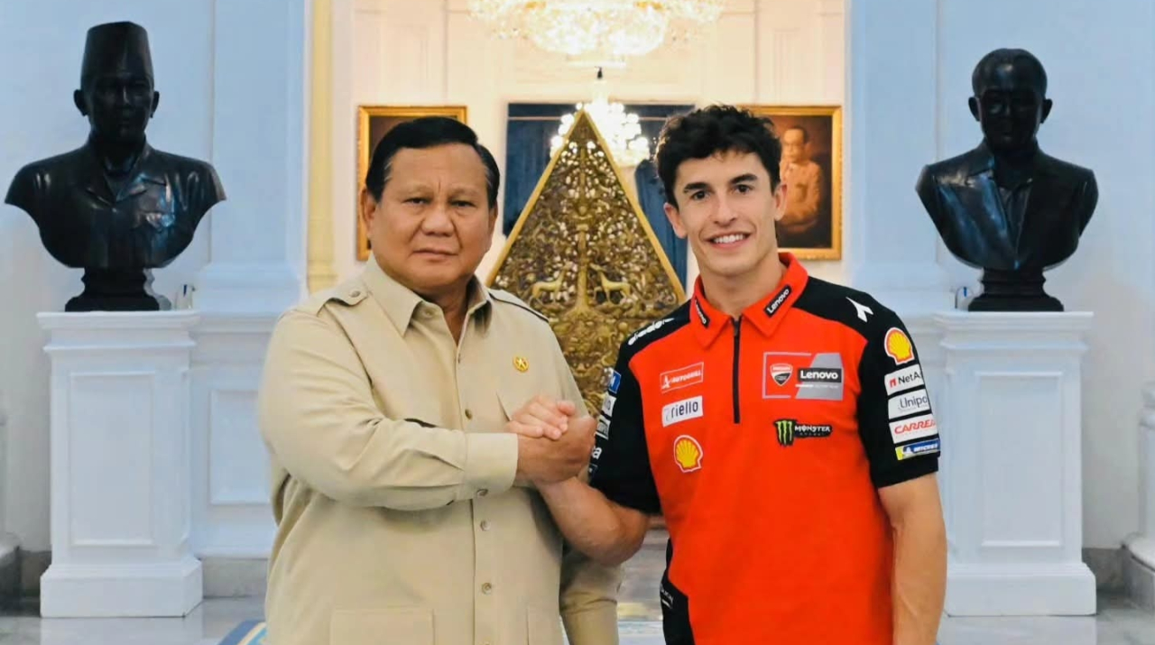 Presiden Prabowo Bertemu Juara Dunia MotoGP Marc Marquez serta Mario Aji dan Veda Ega Pratama
