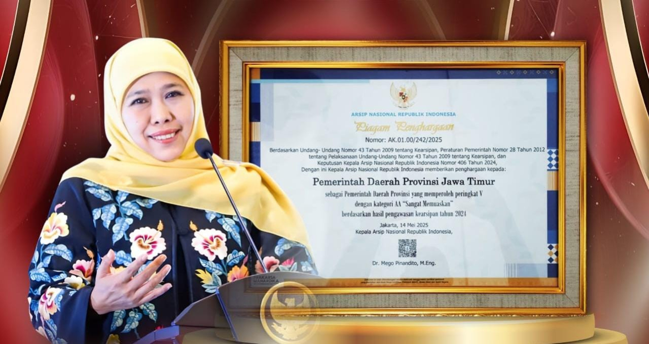 Raih Predikat Tertinggi Pengawasan Kearsipan dari ANRI, Gubernur Khofifah: Bukti Hasil Pengelolaan Arsip Jatim Tertib