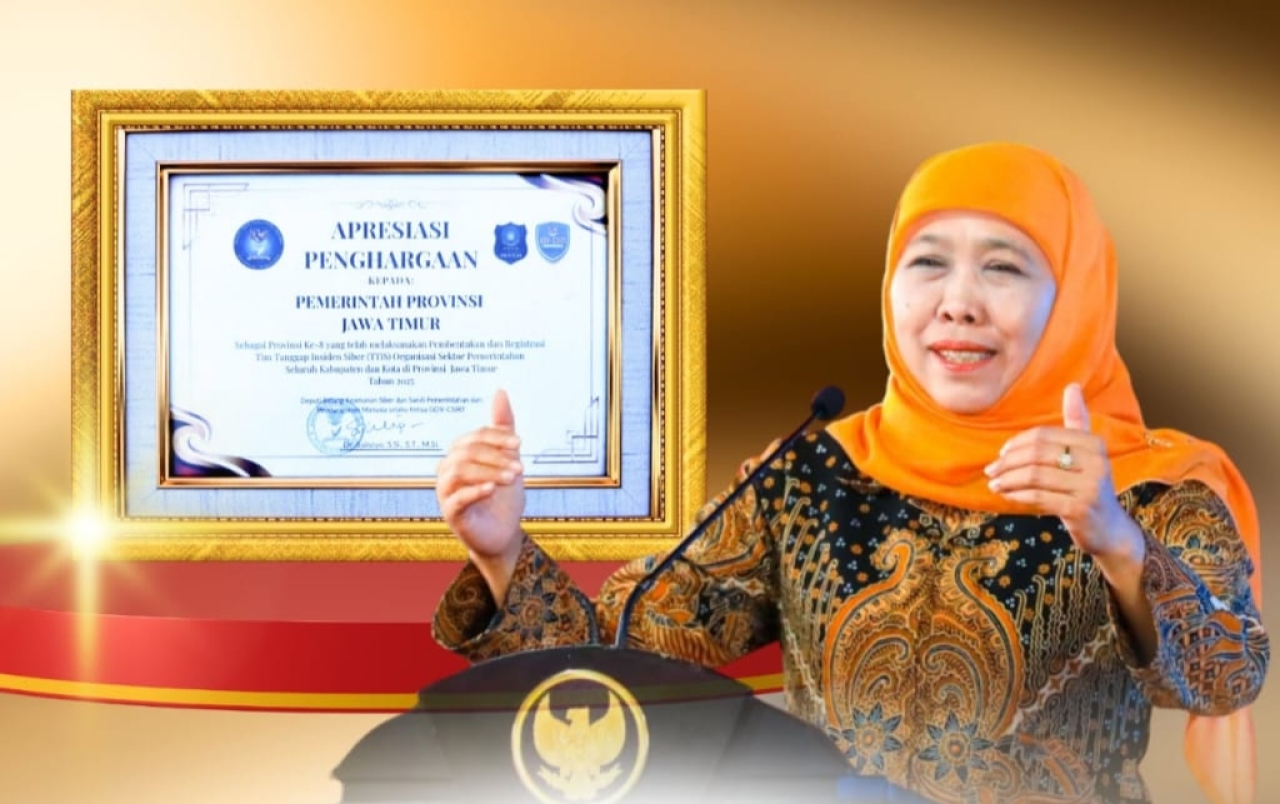 Komitmen Gubernur Khofifah Perkuat Ketahanan Siber Diapresiasi BSSN, Pemprov Jatim Raih Penghargaan Pembentukan TTIS