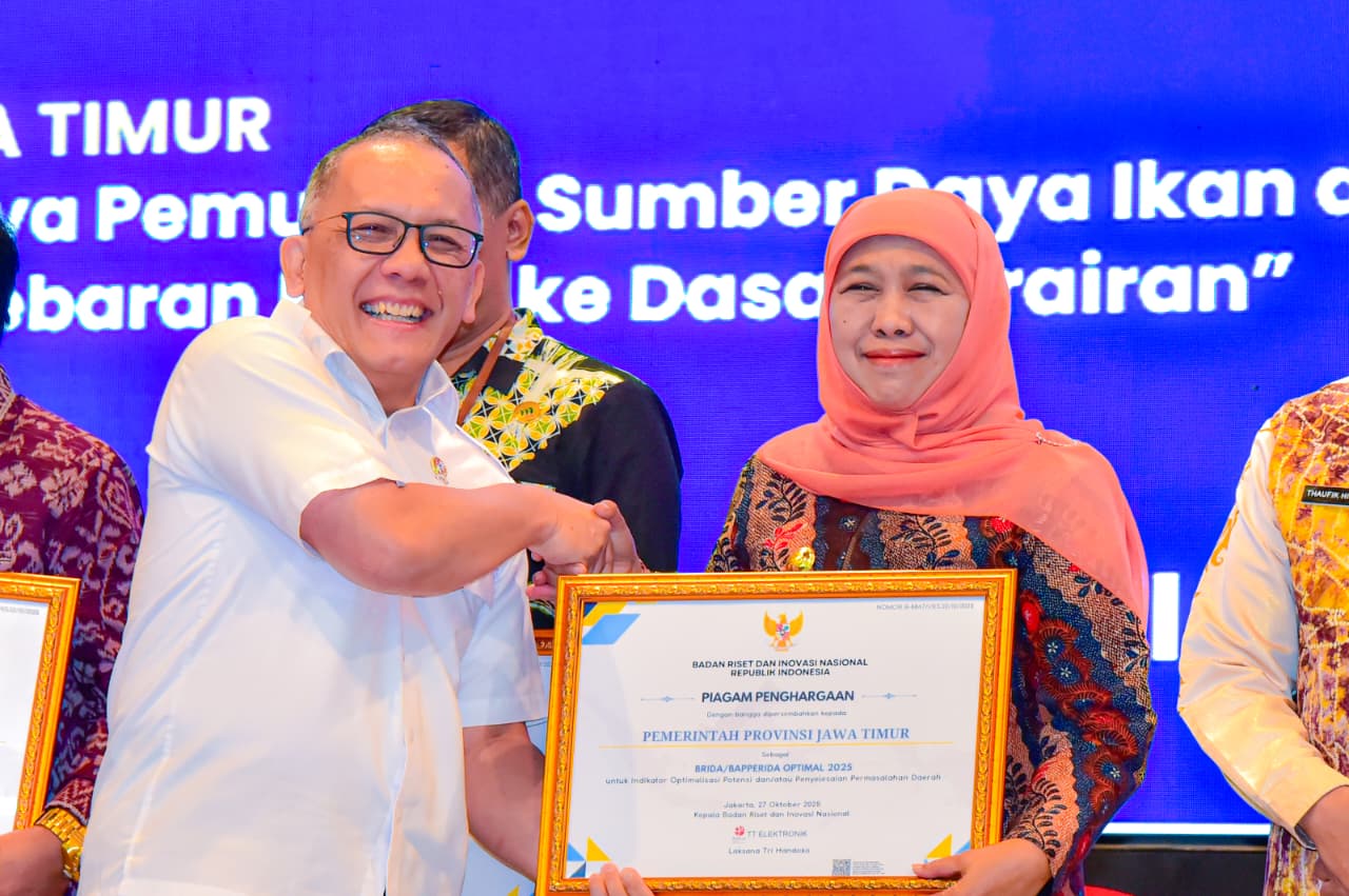 Pemprov Jatim Raih Penghargaan BRIDA/BAPPERIDA Optimal 2025 dari BRIN