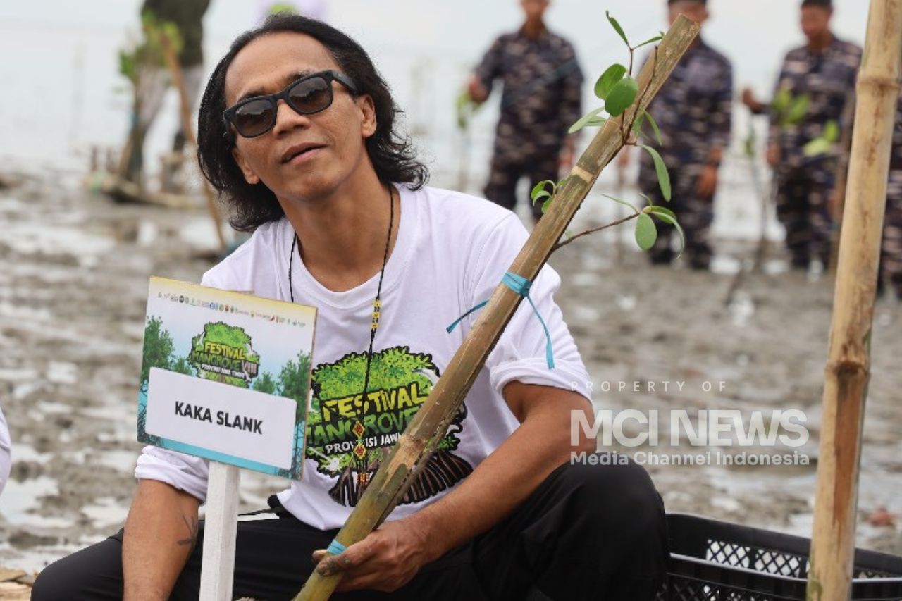 Kaka Slank Menanam Mangrove di Pantai Martajasah Kabupaten Bangkalan, Senin (3/11/2025). (Foto: mcinews)